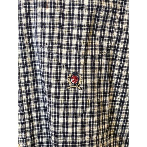 TOMMY HILFIGER Navy Plaid S/S Button Down Top Shirt Men's L - Picture 5 of 10